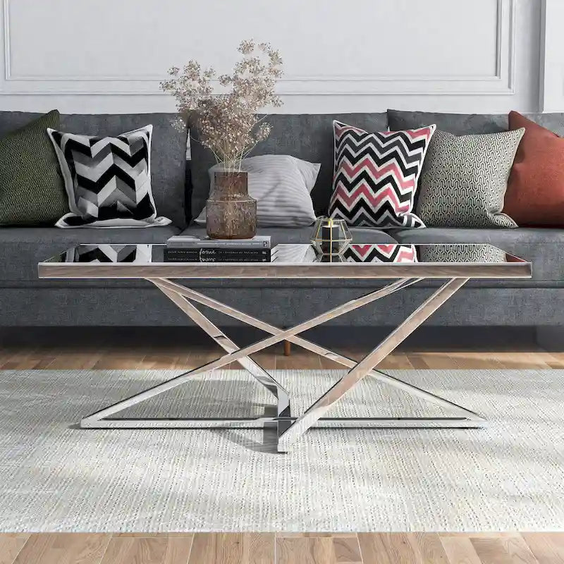 Glam Chrome 47- inch Mirror Top Coffee Table by