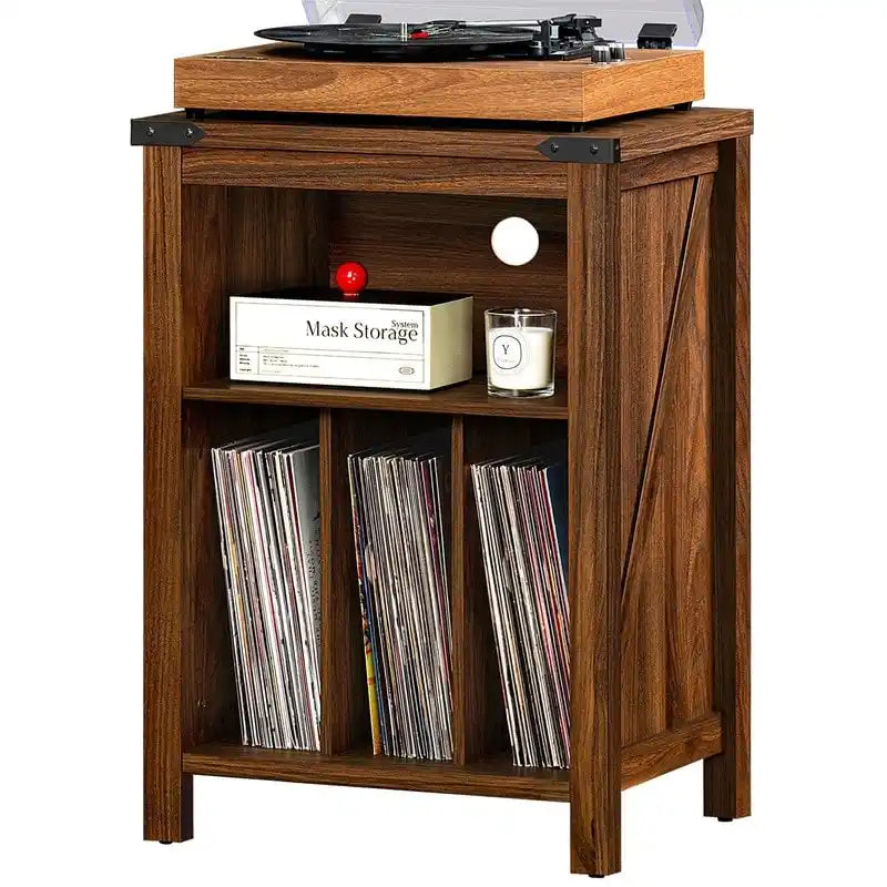 Record Player Stand with Vinyl Record Storage - 15.74D x 19.68W x 29.01H