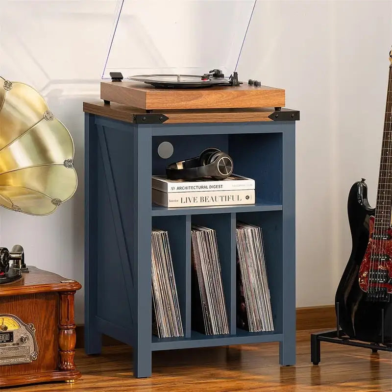 Record Player Stand with Vinyl Record Storage - 15.74D x 19.68W x 29.01H