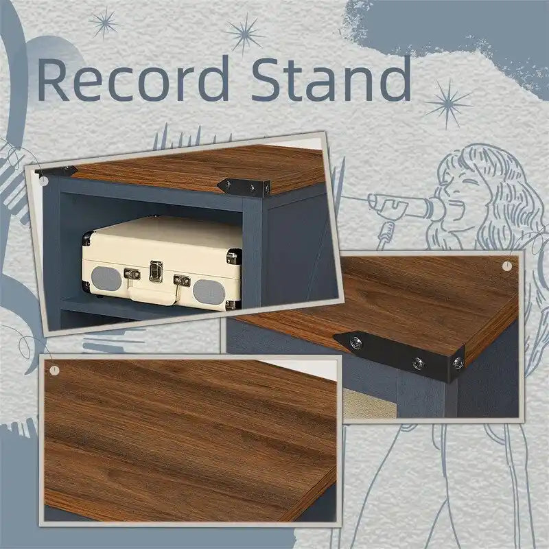 Record Player Stand with Vinyl Record Storage - 15.74D x 19.68W x 29.01H