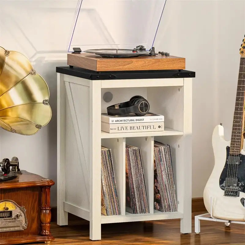 Record Player Stand with Vinyl Record Storage - 15.74D x 19.68W x 29.01H