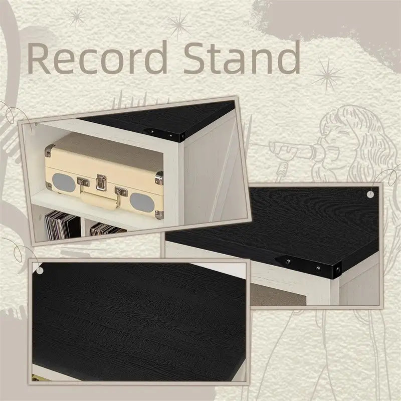 Record Player Stand with Vinyl Record Storage - 15.74D x 19.68W x 29.01H