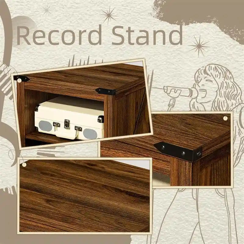 Record Player Stand with Vinyl Record Storage - 15.74D x 19.68W x 29.01H
