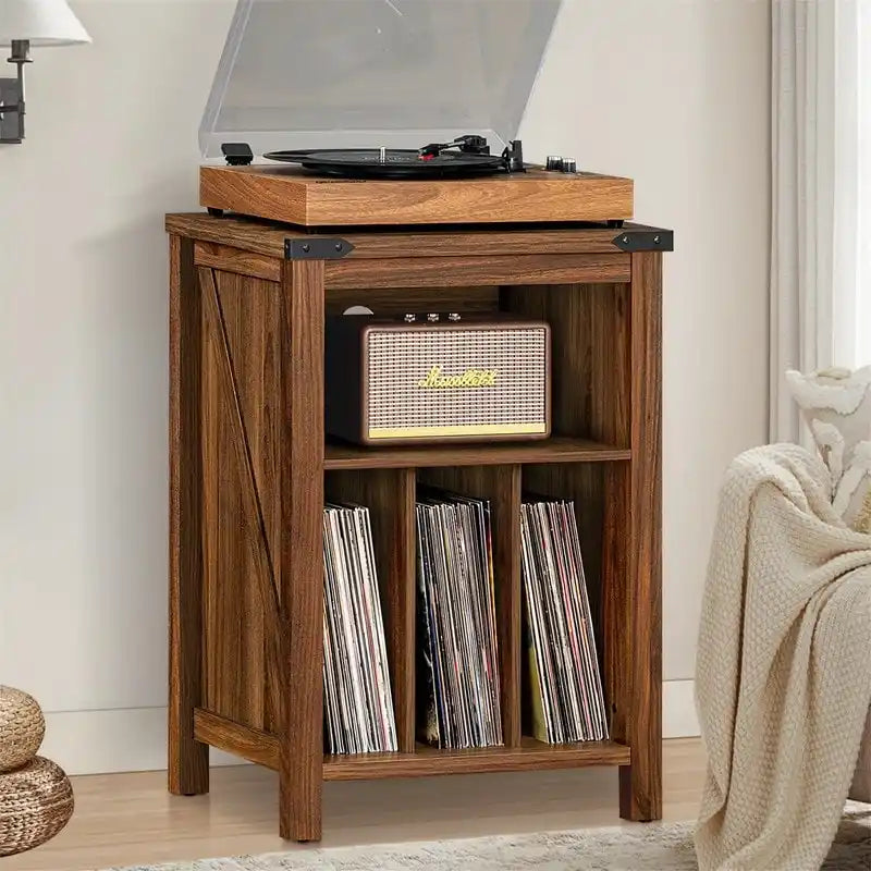 Record Player Stand with Vinyl Record Storage - 15.74D x 19.68W x 29.01H