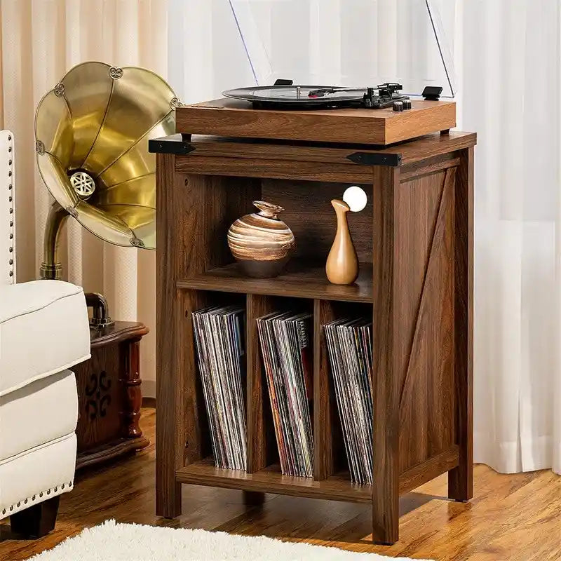 Record Player Stand with Vinyl Record Storage - 15.74D x 19.68W x 29.01H