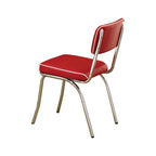 Esszimmer-Seitenstuhl-Set 2-teilig, Retro Rotes Kunstleder, Chrom-Metallbeine