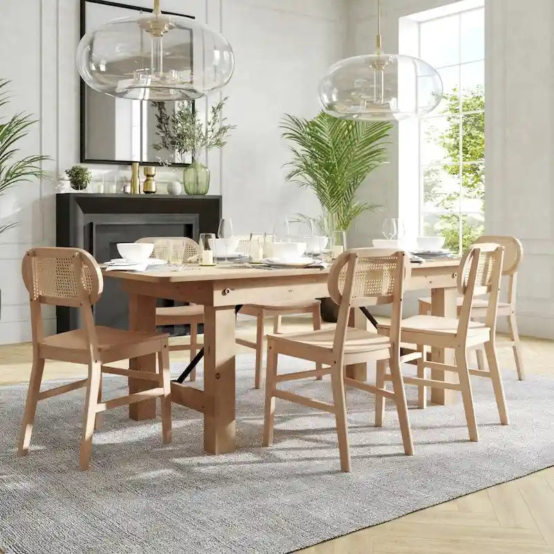 Commercial Cane Rattan Event Chair with Wood Back and Seat