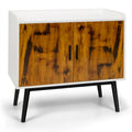 Mid-Century Wood Storage Cabinet with 2 Doors and Metal Legs for Entryway - 32 x 15 x 29 (L x W x H)