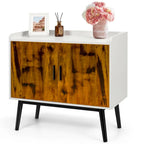 Mid-Century Holzschrank mit 2 Türen und Metallbeinen für den Eingangsbereich - 81 x 38 x 74 cm (L x B x H)
