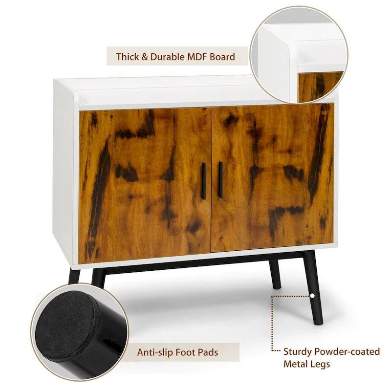 Mid-Century Wood Storage Cabinet with 2 Doors and Metal Legs for Entryway - 32 x 15 x 29 (L x W x H)