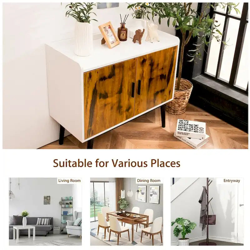 Mid-Century Wood Storage Cabinet with 2 Doors and Metal Legs for Entryway - 32 x 15 x 29 (L x W x H)