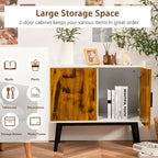 Mid-Century Holzschrank mit 2 Türen und Metallbeinen für den Eingangsbereich - 81 x 38 x 74 cm (L x B x H)
