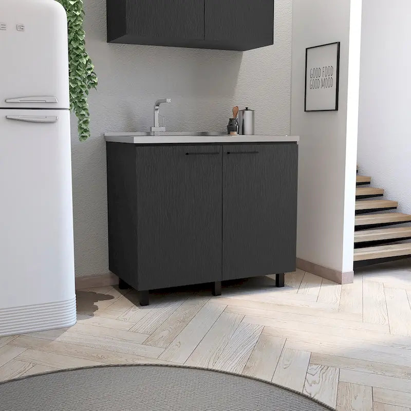 Utility Sink with Cabinet, Stainless Steel Countertop, Interior Shelf