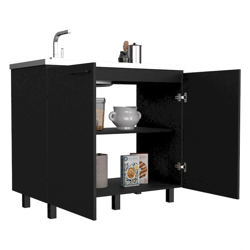 Utility Sink with Cabinet, Stainless Steel Countertop, Interior Shelf