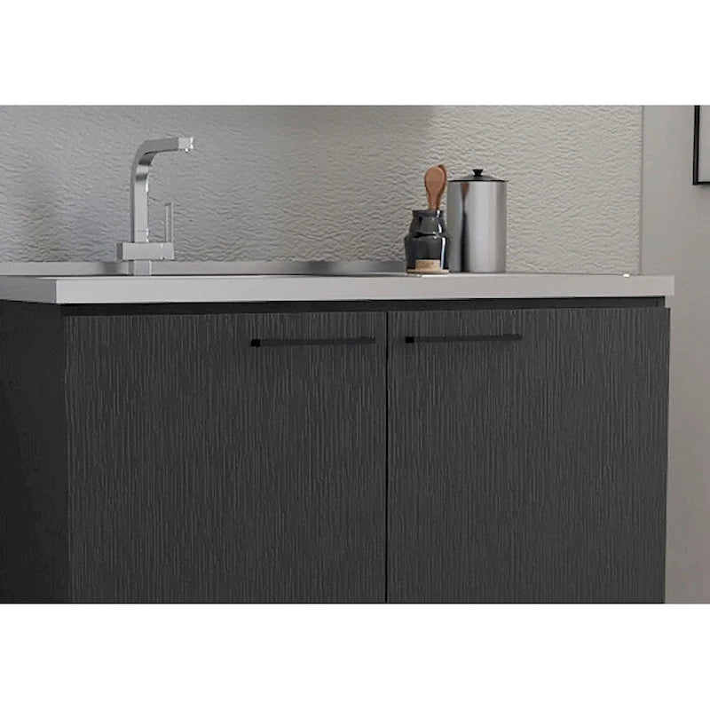 Utility Sink with Cabinet, Stainless Steel Countertop, Interior Shelf