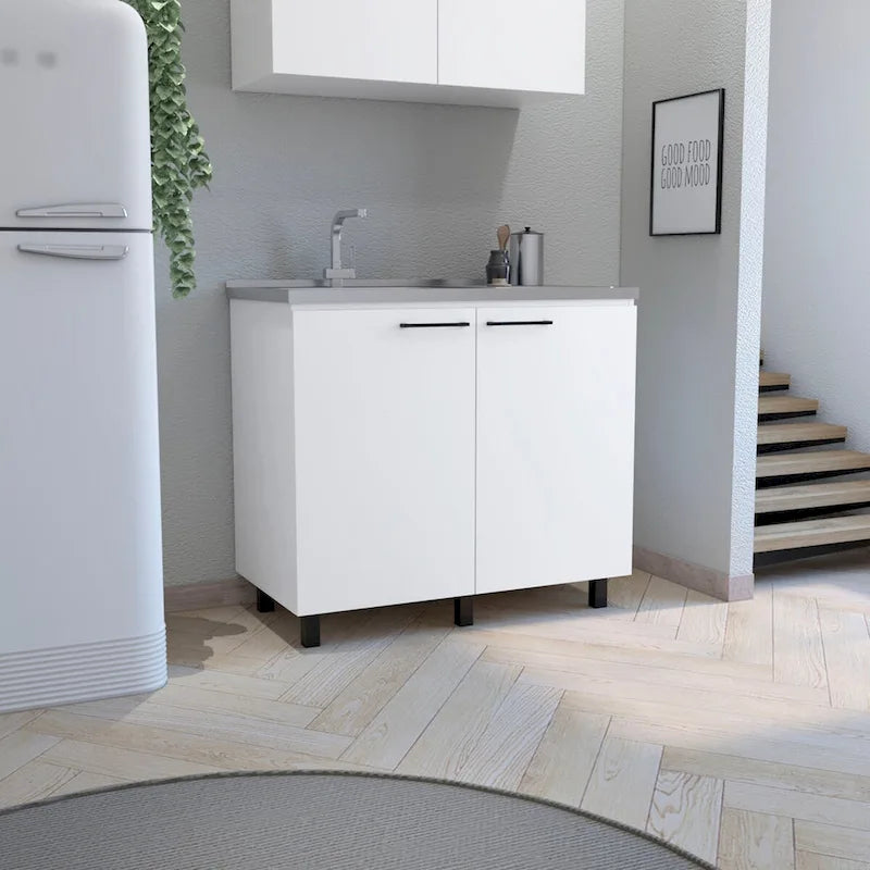 Utility Sink with Cabinet, Stainless Steel Countertop, Interior Shelf