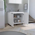 Waschbecken mit Unterschrank, Edelstahl-Arbeitsplatte, Innenablage