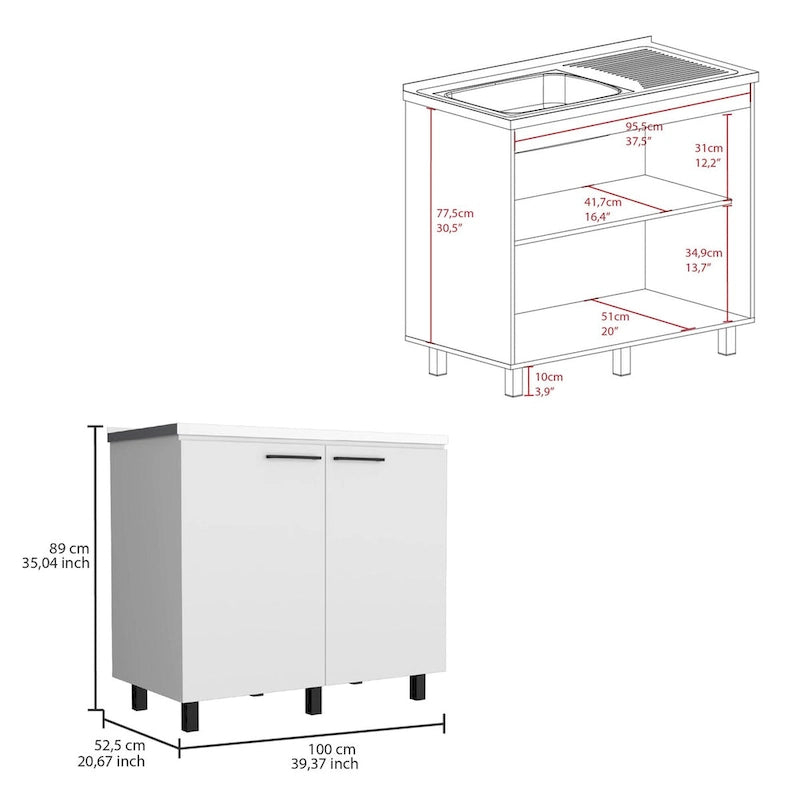 Utility Sink with Cabinet, Stainless Steel Countertop, Interior Shelf