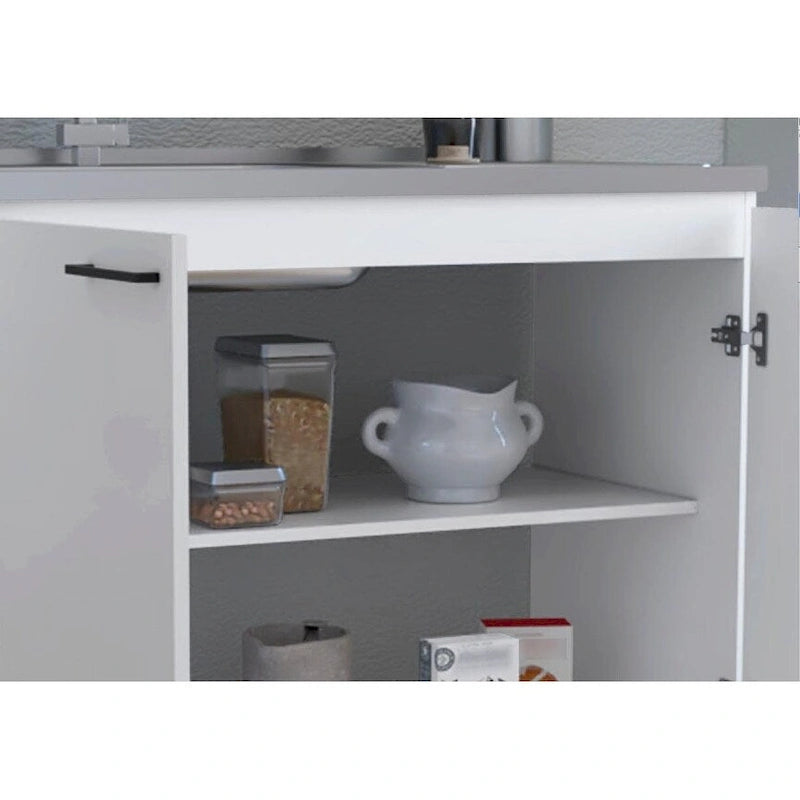 Utility Sink with Cabinet, Stainless Steel Countertop, Interior Shelf