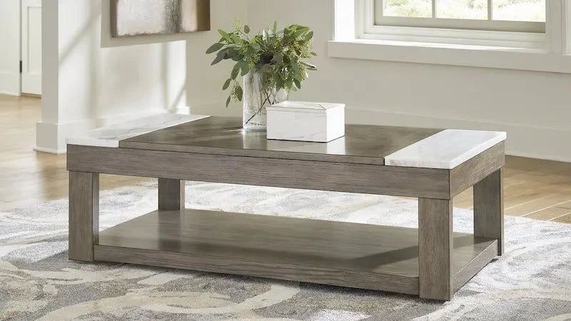 Signature Design by Ashley Loyaska Grayish Brown/White Lift-Top Coffee Table - 56.13 W x 28.25 D x 18.13 H