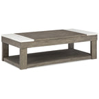 Graubrauner/ Weißer Couchtisch mit Liftfunktion – 56,13 B x 28,25 T x 18,13 H