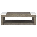 Graubrauner/ Weißer Couchtisch mit Liftfunktion – 56,13 B x 28,25 T x 18,13 H