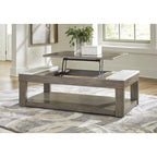 Graubrauner/ Weißer Couchtisch mit Liftfunktion – 56,13 B x 28,25 T x 18,13 H