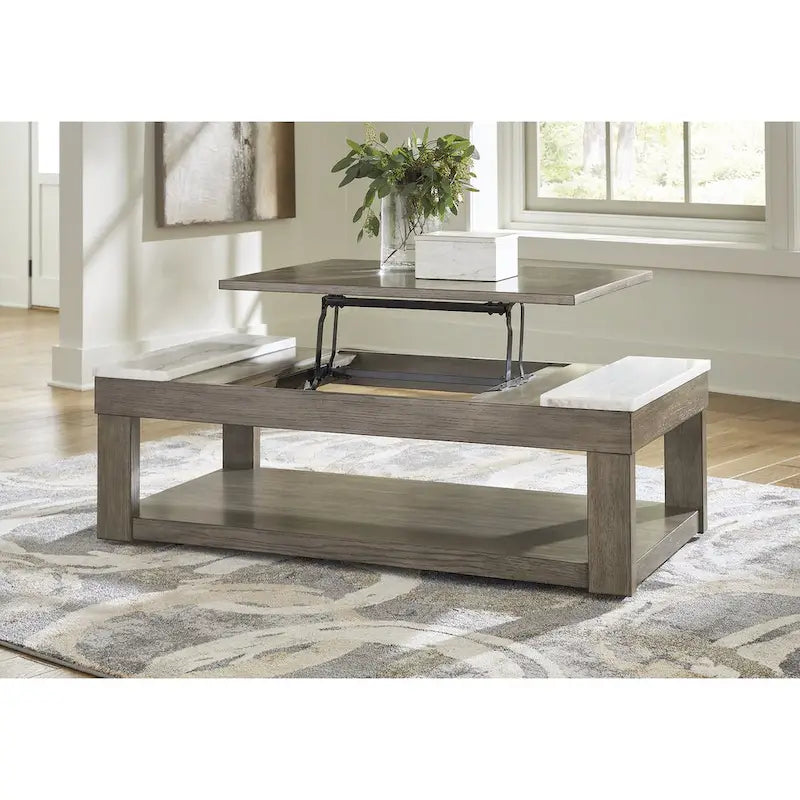 Grayish Brown/ White Lift- Top Coffee Table- 56.13 W x 28.25 D x 18.13 H