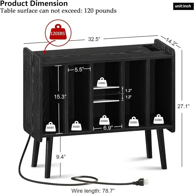 LED Record Player Stand - 14.2D x 32.5W x 27.2H