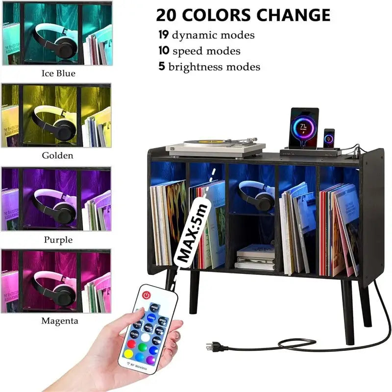 LED Record Player Stand - 14.2D x 32.5W x 27.2H