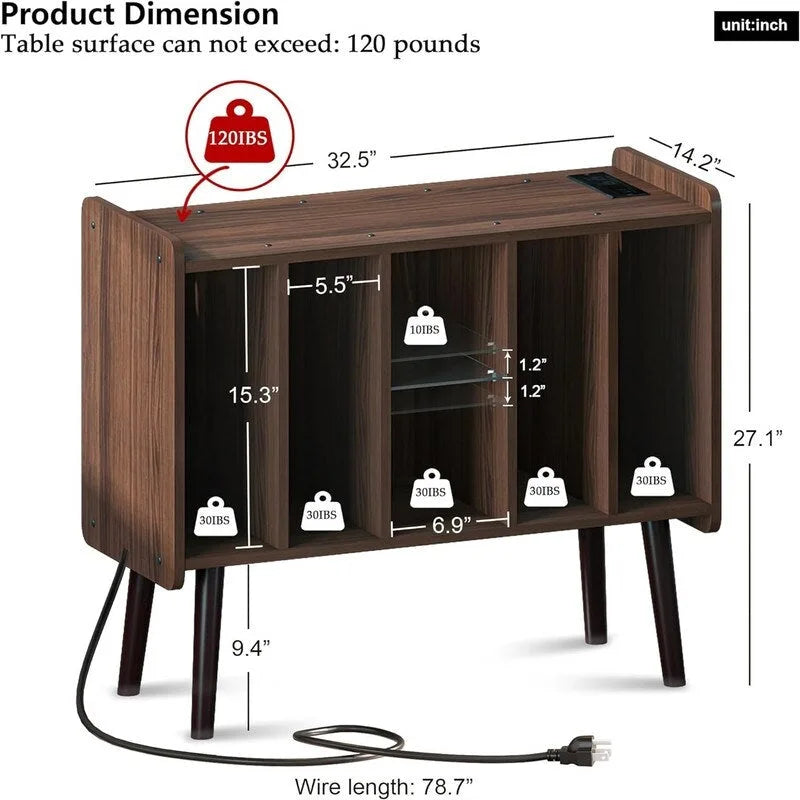 LED Record Player Stand - 14.2D x 32.5W x 27.2H