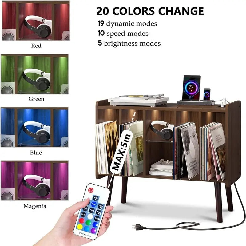 LED Record Player Stand - 14.2D x 32.5W x 27.2H