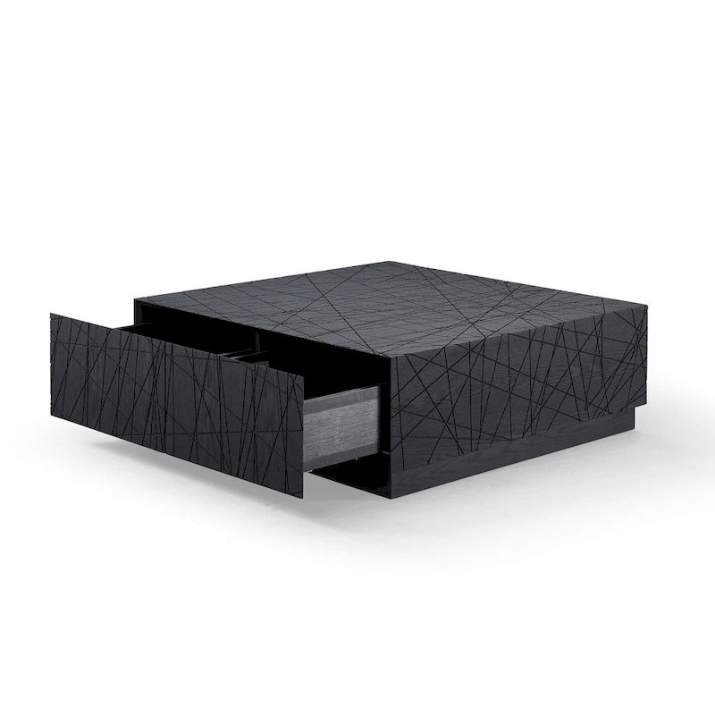 Modern Black Oak Square Coffee Table With Storage