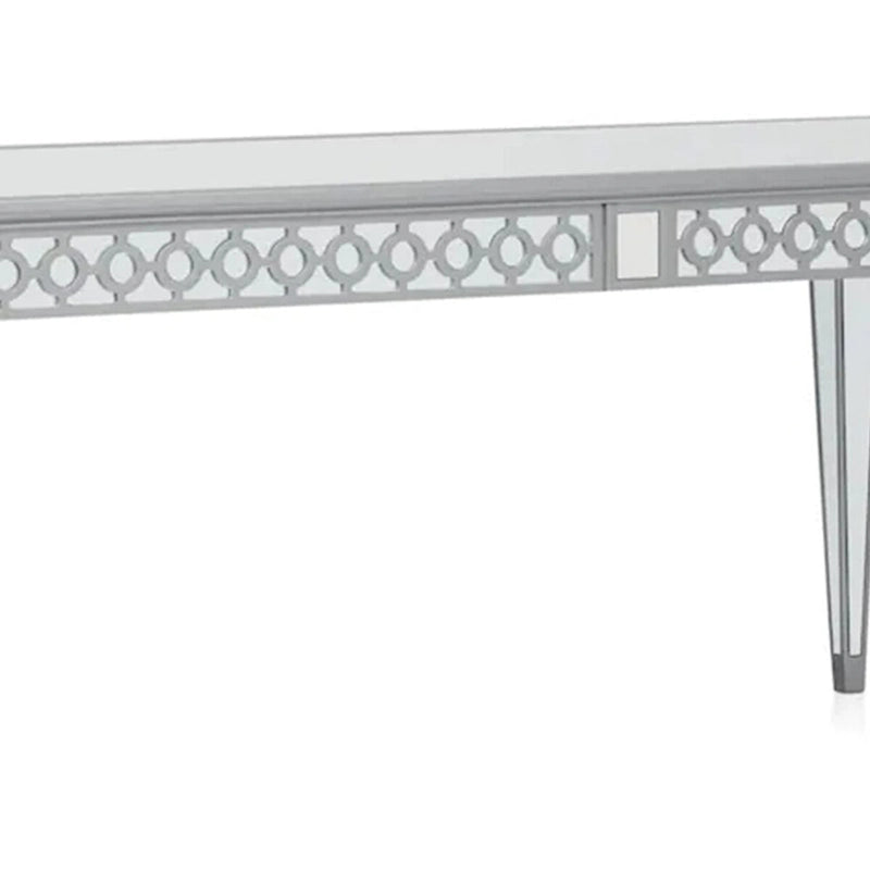 72- 90 Inch Dining Table, Extendable Rectangular Top, Mirrored, Silver