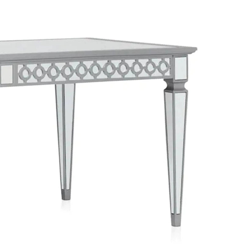 72- 90 Inch Dining Table, Extendable Rectangular Top, Mirrored, Silver