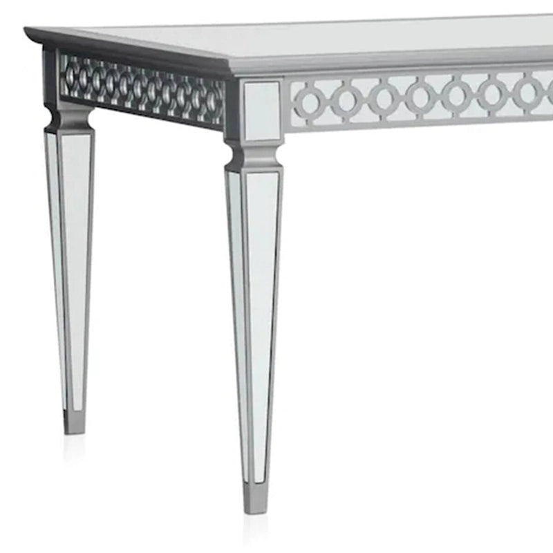 72- 90 Inch Dining Table, Extendable Rectangular Top, Mirrored, Silver