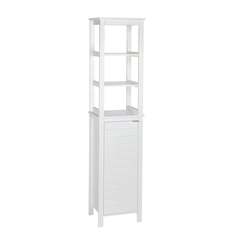 Single Door Tall Bathroom Cabinet Storage Organizer with an Open and Adjustable Interior Shelves