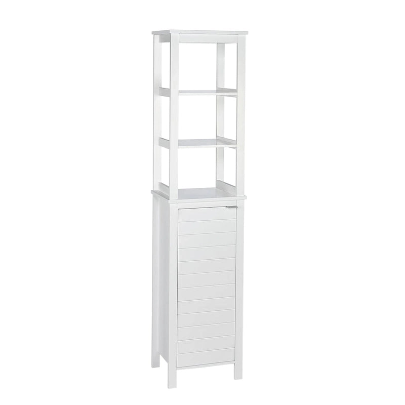 Single Door Tall Bathroom Cabinet Storage Organizer with an Open and Adjustable Interior Shelves