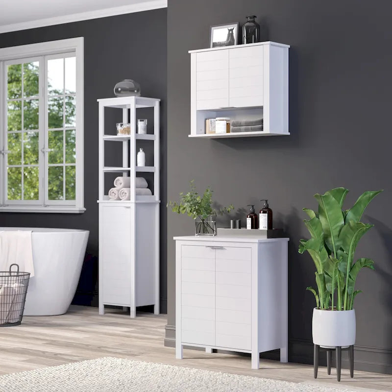 Single Door Tall Bathroom Cabinet Storage Organizer with an Open and Adjustable Interior Shelves