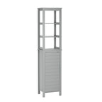 Hoher Badezimmerschrank mit einer Tür und offenem, verstellbarem Innenregal als Organizer