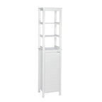 Hoher Badezimmerschrank mit einer Tür und offenem, verstellbarem Innenregal als Organizer