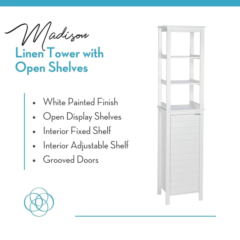 Single Door Tall Bathroom Cabinet Storage Organizer with an Open and Adjustable Interior Shelves