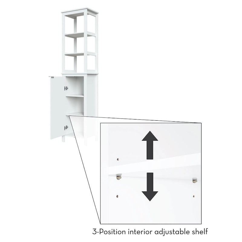 Single Door Tall Bathroom Cabinet Storage Organizer with an Open and Adjustable Interior Shelves