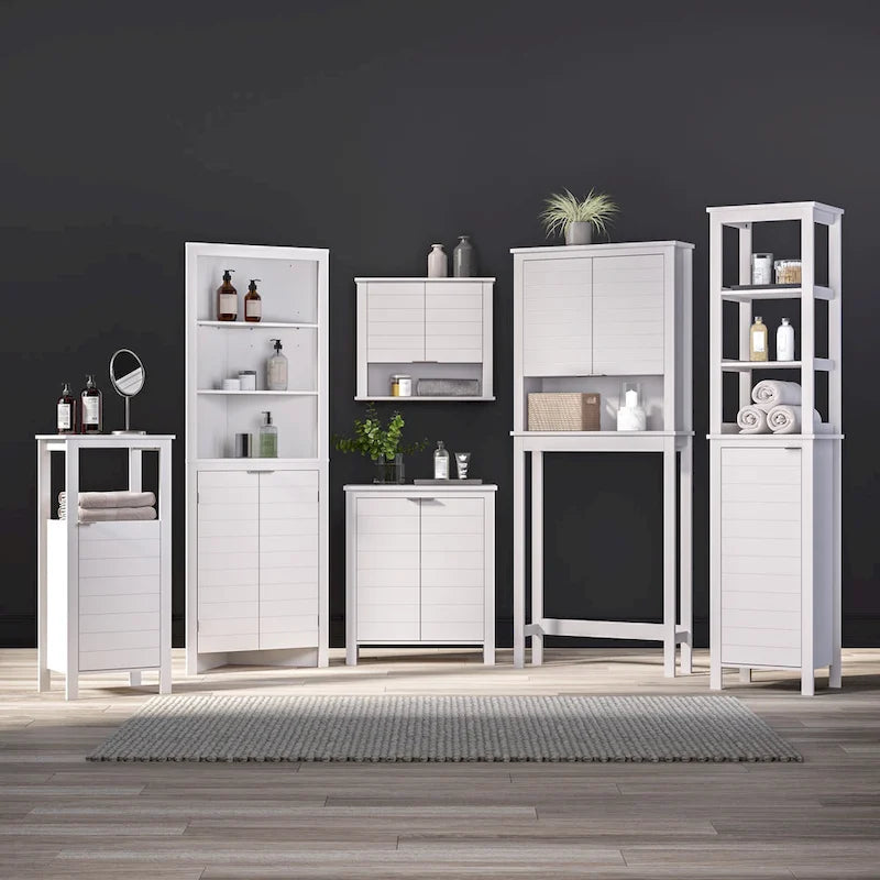 Single Door Tall Bathroom Cabinet Storage Organizer with an Open and Adjustable Interior Shelves