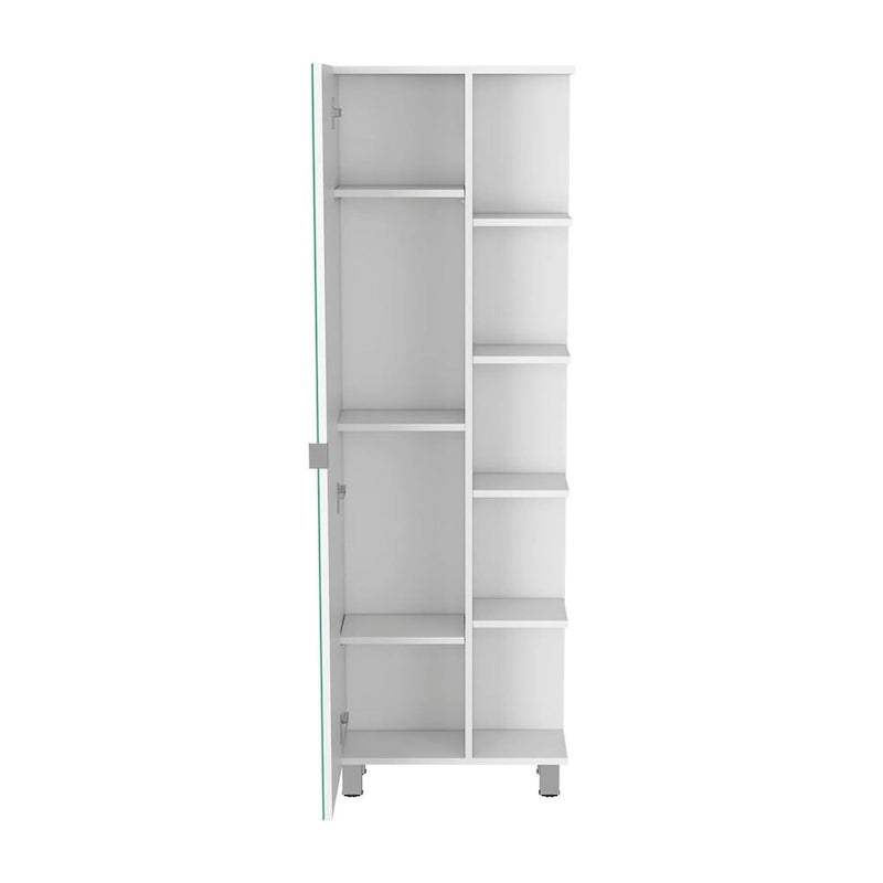 Mirror Linen Cabinet Reno,Four Interior Shelves, Black Wengue Finish