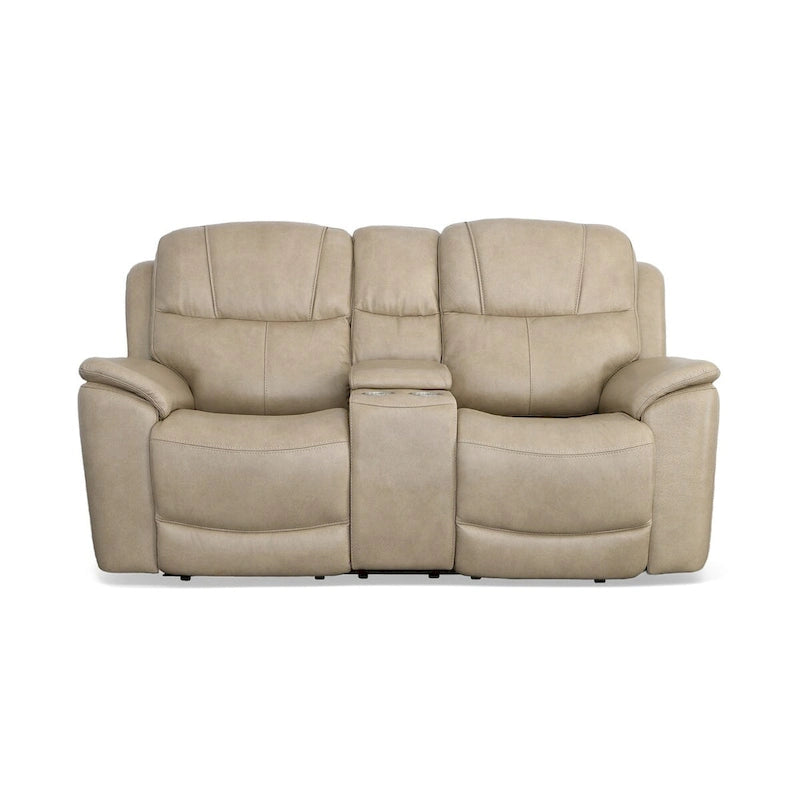 Leather Power Reclining Zero Gravity Loveseat with Console, Power Headrests & Lumbar by