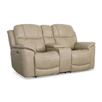 Ledersofa mit Liegefunktion, Zero-Gravity-Funktion, Konsole, verstellbaren Kopfstützen & Lendenwirbelstütze von