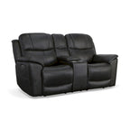 Ledersofa mit Liegefunktion, Zero-Gravity-Funktion, Konsole, verstellbaren Kopfstützen & Lendenwirbelstütze von