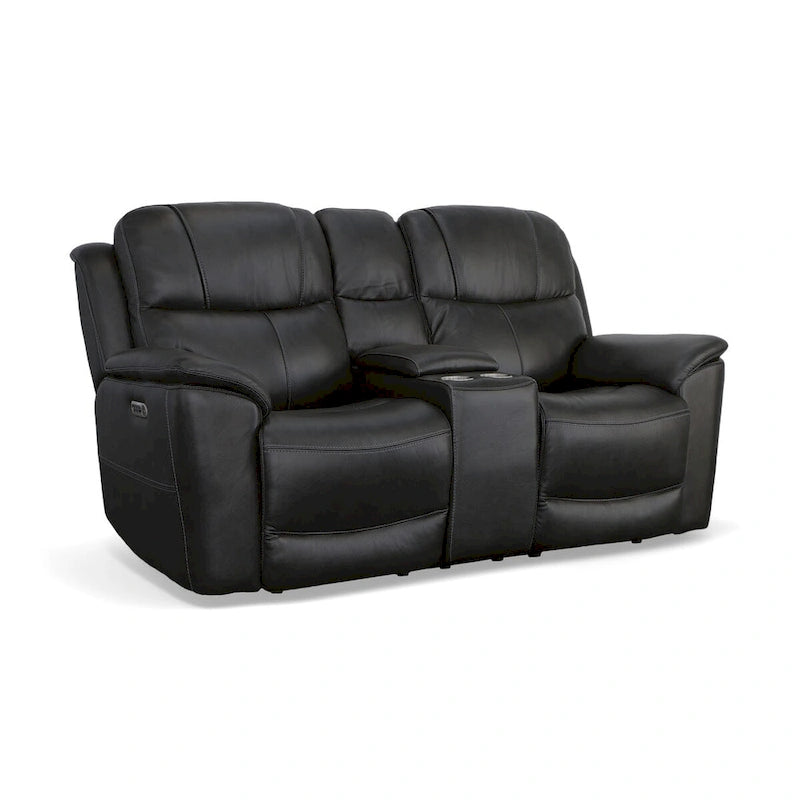 Leather Power Reclining Zero Gravity Loveseat with Console, Power Headrests & Lumbar by
